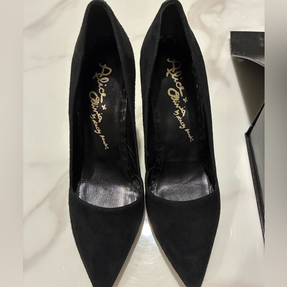 Alice + Olivia Black Suede Pointed-Toe Pumps